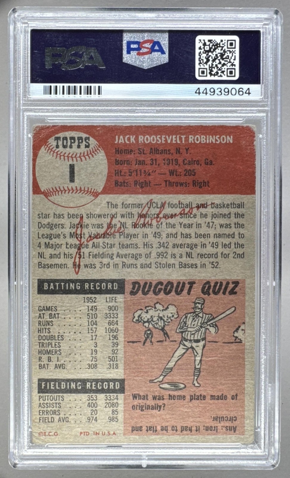 1953 Topps 1 Jackie Robinson PSA 1.5 44939064 view 2