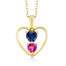 18K Yellow Gold Plated Silver Created Sapphire Pink Created Sapphire and Yellow