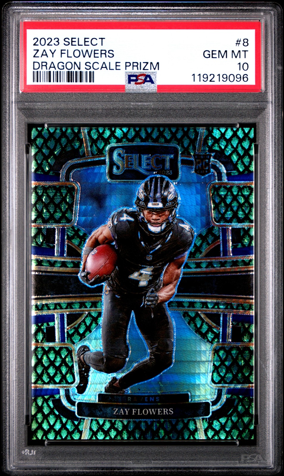 2023 PANINI SELECT DRAGON SCALE PRIZM #8 ZAY FLOWERS 15/70 PSA 10