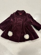 VTG Rothschild Winter Coat Burgundy Maroon Little Girls Velvet No Size STAINS