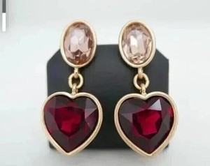 Authentic 2CT Heart Cut Red Garnet Dangle Womens Earring 14k Yellow Gold Plated