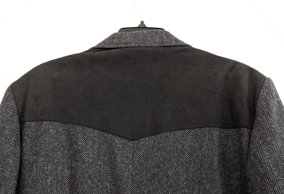 Blazer masculino PENDLETON 46L cinza preto lã espinha de peixe cotovelo remendo jaqueta ocidental - Imagem 4 de 4