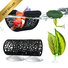 4 Pack Betta Fish Hammock Set Leaf Pad & Hide Tunnel Aquarium Tank Decor 4Pcs