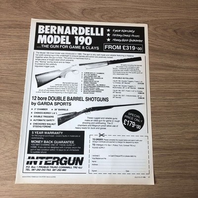 GUNS122 MAGAZINE ADVERT 12X9 INTERGUN: BERNARDELLI MODEL 190