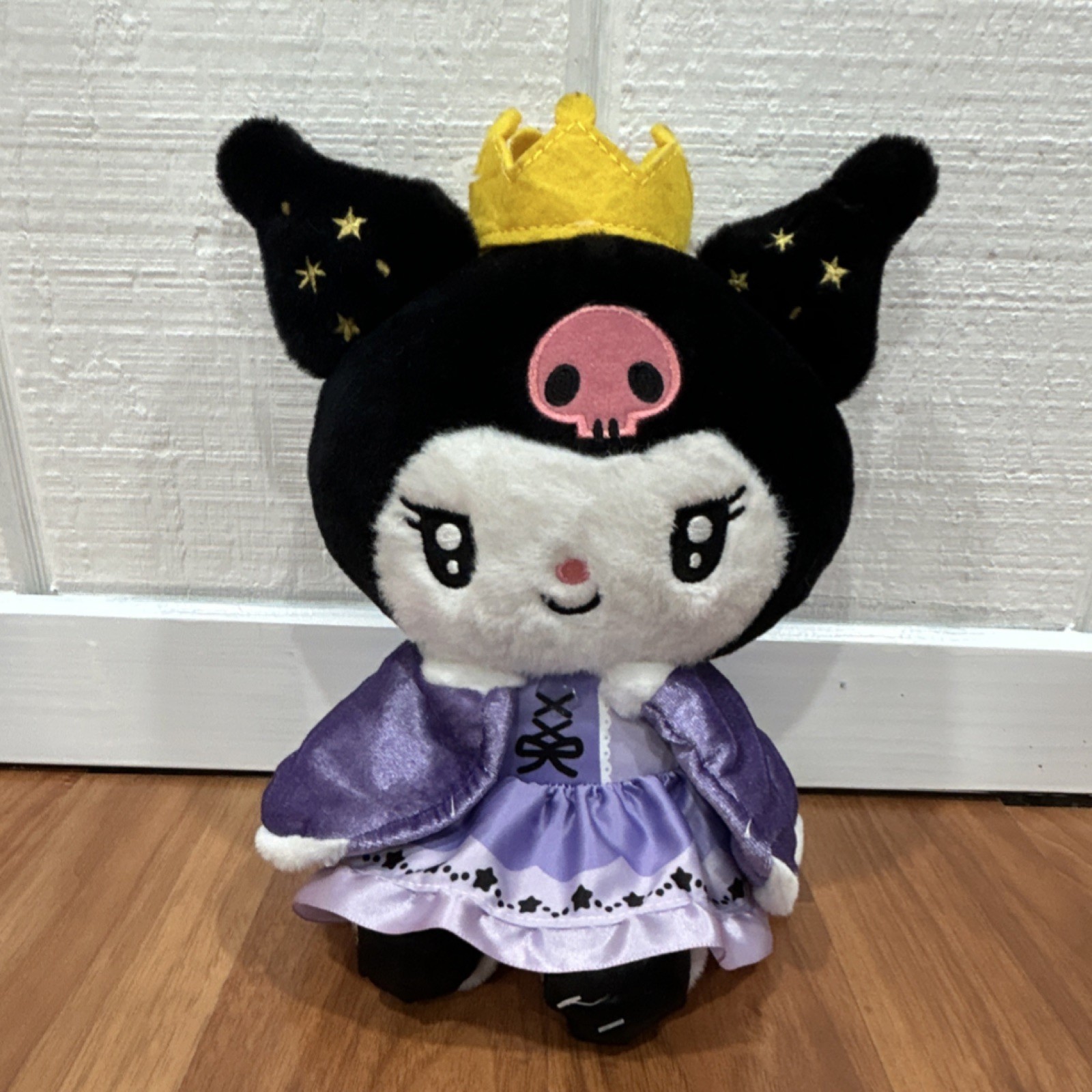 Sanrio Kuromi Plush Stuffed Animal Black White Purple Yellow Crown DressAnime11”