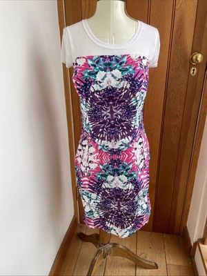 LIPSY PINK LILA Mantra Schößchen tropisch funky MINI BLUMEN PALMEN KLEID UK 16 18