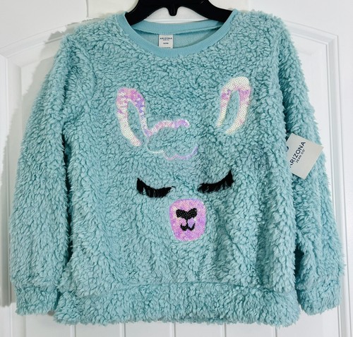 Arizona Jean Co Blue Llama Sweater Size S 7/8 Youth Kids Faux Fur Mint, Tiffani - Picture 14 of 19