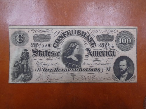 T-65 1864 $100 CENTO CSA STATI CONFEDERATI D'AMERICA "LUCY PICKENS" - Foto 1 di 6