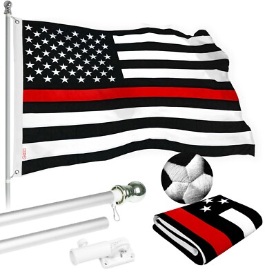 G128 6ft Aluminum Flagpole (Silver) Thin Red Line Flag Spun Polyester 3x5ft