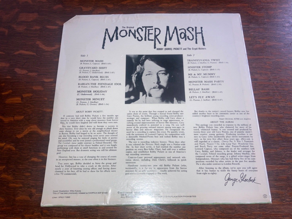 BOBBY (BORIS) PICKETT "Original Monster Mash" US 1973 LP London Records ...