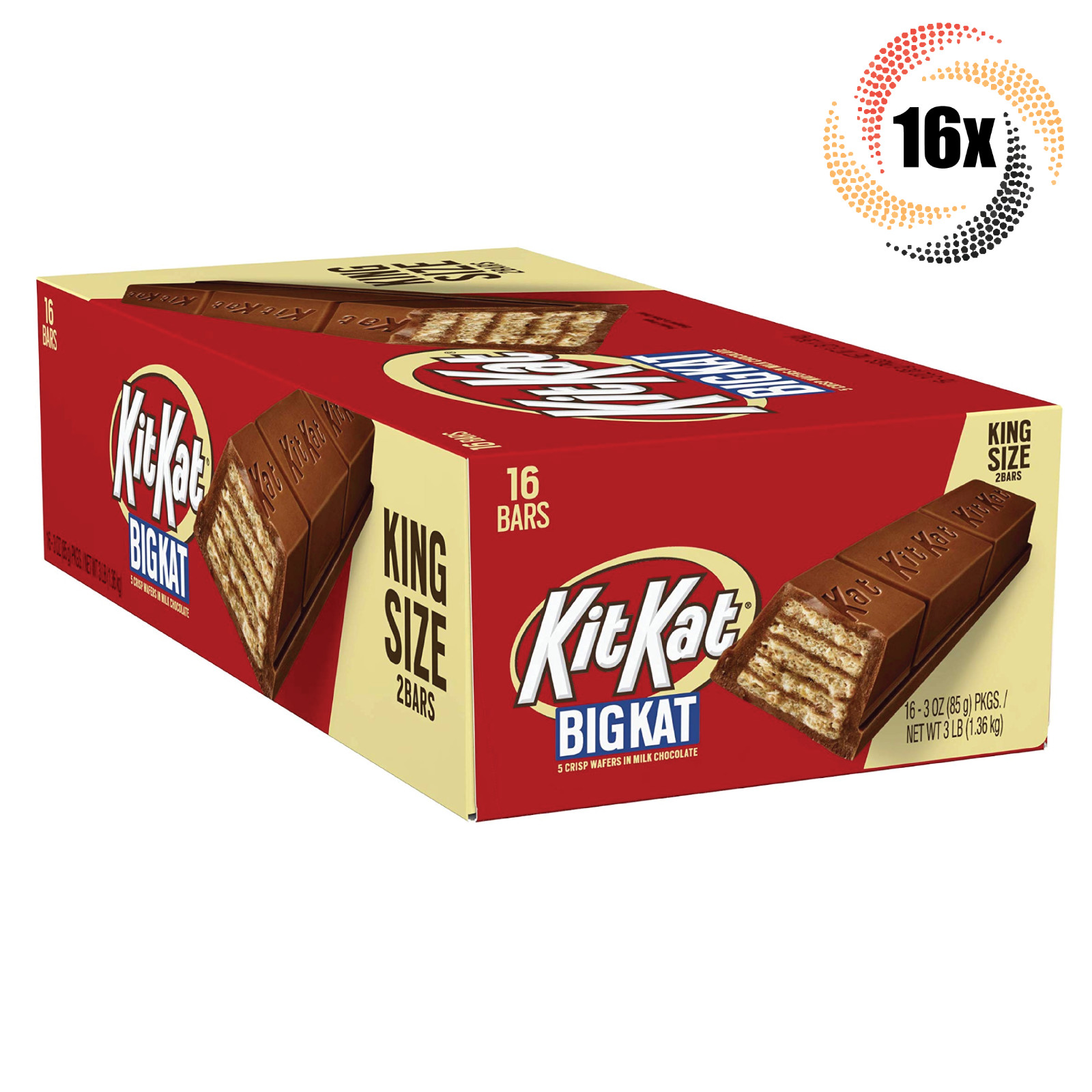 Full Box 16x Packs Kit Kat Big Kat Chocolate Candy Bars | 3oz | 2 Bars Per Pack