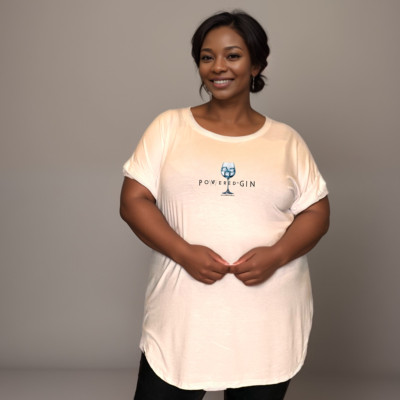 ROCKTHOSECURVES DAMEN POWERED BY GIN T-SHIRT MIT GETAUCHTEM SAUM