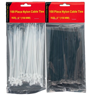 Tool Essentials 100PC 6 Inch Self Locking Cable Ties Black or White