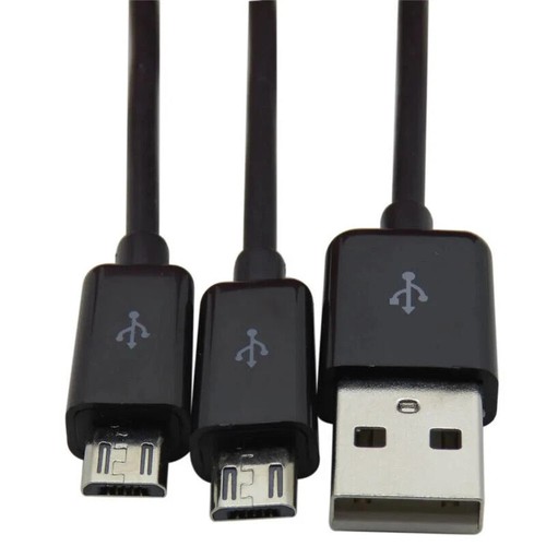 USB 2.0 A to Dual Micro 5Pin Data Charging Cable Y Splitter | Male to Male 1m - Picture 2 of 8