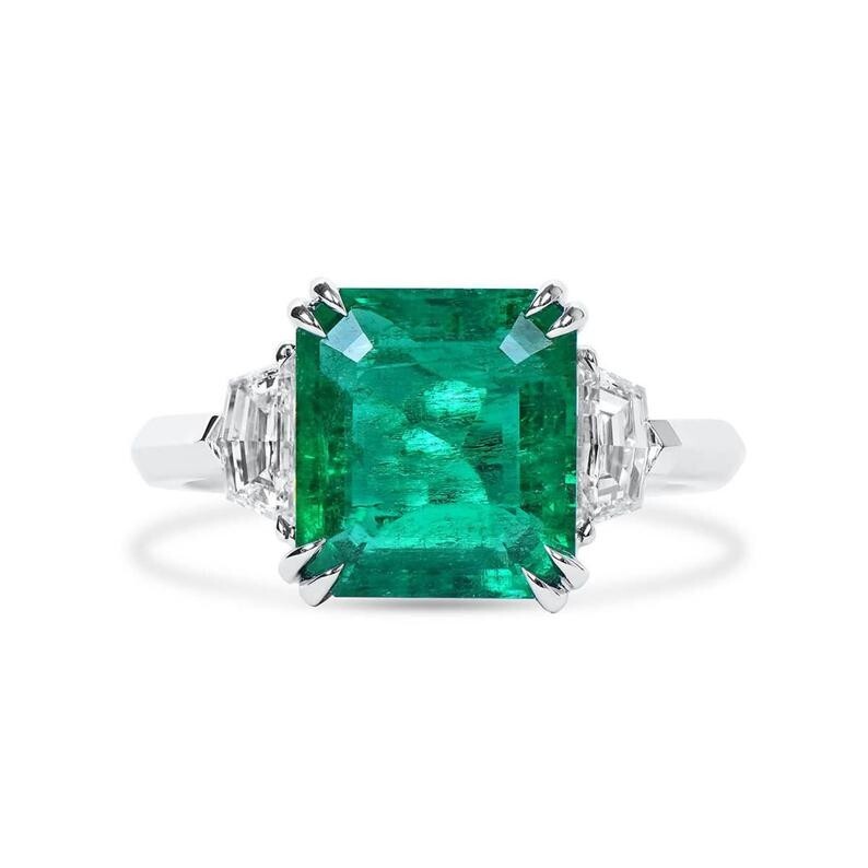 4Ct Lab-Grown Emerald Women's Ring in 14K White Gold Plated Silver