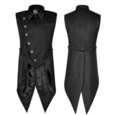 Punk Rave Mephisto Pinstripe Suit Style Asymmetric Swallow-Tail Vest Waistcoat