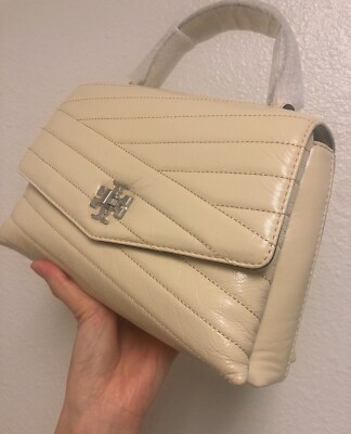 NWT Tory Burch New Cream Kira Textured Chevron Top-Handle Satchel