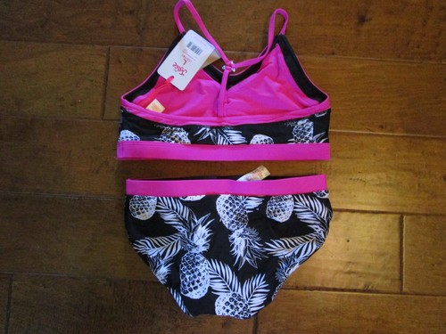 Justice Girls 12/14 Reversible Swimsuit Black White Pink 2 piece UPF 50+ NWT - Picture 2 of 3