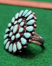 Vintage Navajo Sterling Silver 925 Multi Stone Turquoise Cluster Ring Size 6.5