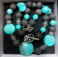 NEW Necklace and bracelet turquoise& lava set