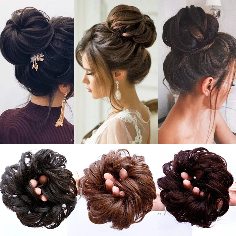 Extensiones de pieza de moño de cabello falso rizado desordenado pinza para el cabello en Scrunchie EE. UU. Foto 2 de 4