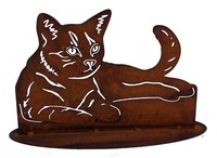 Rostfigur Katze Liegend Auf Platte - Dekofigur Im Rost Design FüR Den Garten
