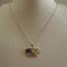 925 STERLING SILVER COLORFUL BUTTERFLY PENDANT NECKLACE W/ MULTI-COLOR GEMSTONES