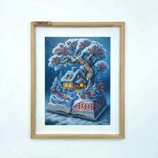 Set for bead embroidery Winter- a book and a house on a gabardine