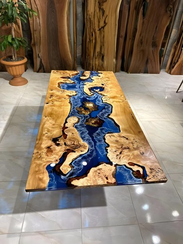 Mappa Burl Blue Ocean Epoxy Resin Dining & Conference Table – Custom Handmade Li