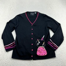 Michael Simon Cardigan Women's Medium Black Sequin Makeup Grandmacore Retro
