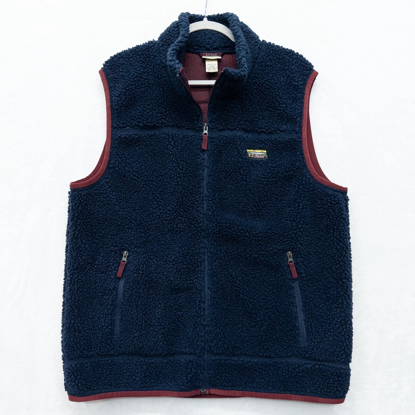 Vintage LL Bean Deep Pile Fleece Vest Logo USA Outdoors Sherpa Navy XL