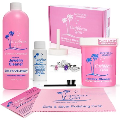 Jewelry Cleaner 16oz & 8oz, Basket, Brush, Polishing Cream & Polishing Cloth ...