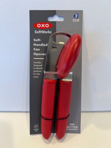 OXO SoftWorks Soft-Handled Can Opener Stainless Steel Red Plus Bottle Opener - Picture 1 of 8