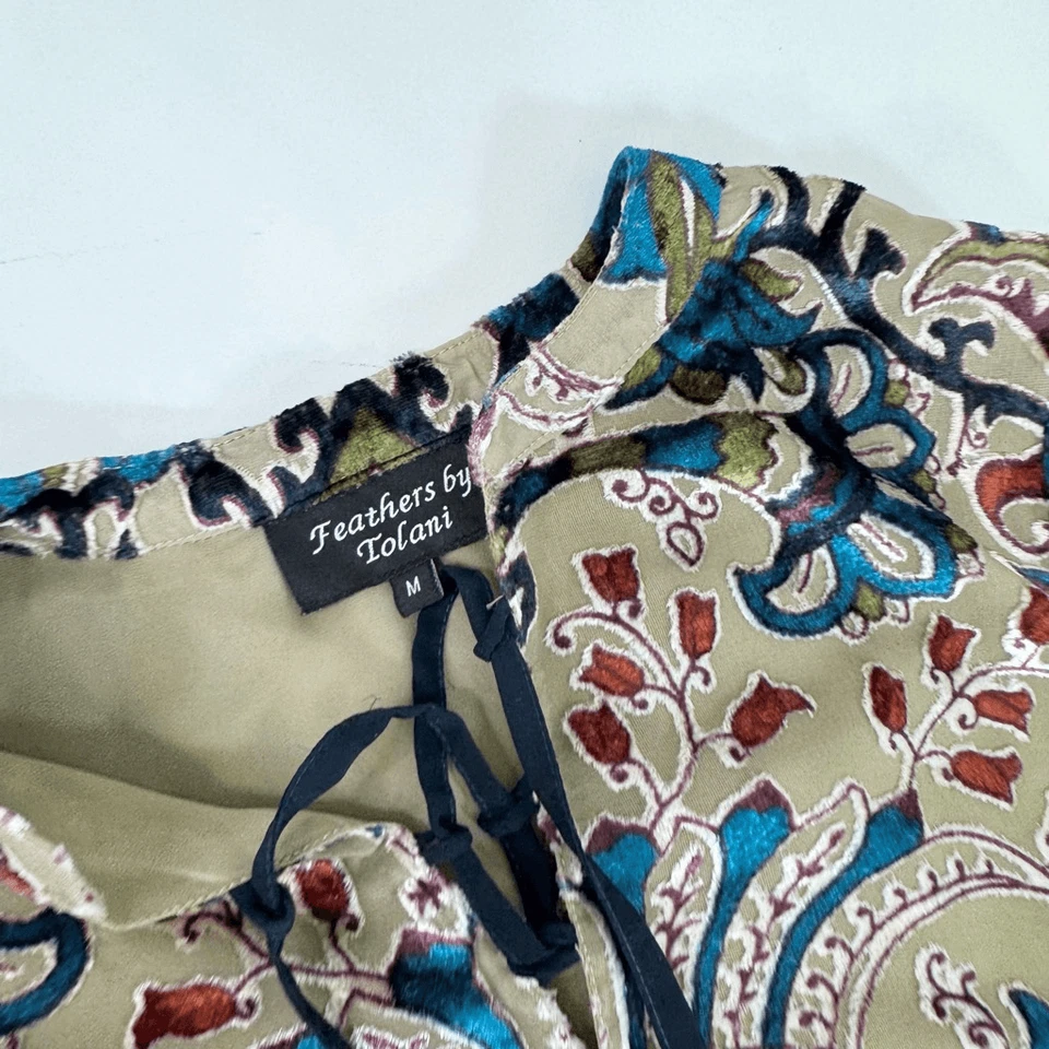 Feathers by Tolani Dress Womens Medium Velvet Burnout Tunc Anthro Boho Floral - Image 3 of 4