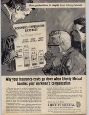 1959 Liberty Mutual Insurance Vintage Print Ad Workman's Comp Expense Chart Art 