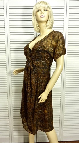 NWT $149 DKNYC Donna Karan New York 2pc Dress 2 Brown Multi Knee Length Gown - Picture 10 of 12