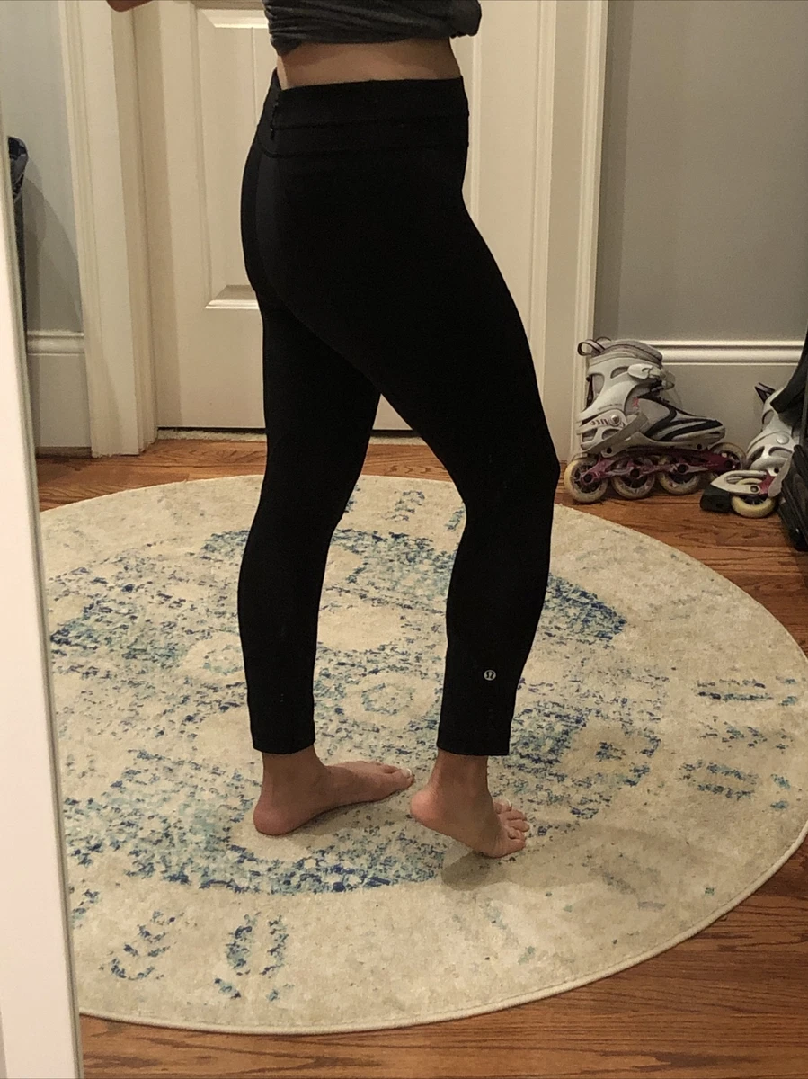 lululemon black capri leggings size 6, zip pocket in back, tie waist, 2  waist po