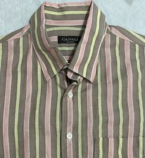 Canali Italy Dress Shirt Casual Button Up Long Sleeve Mens XL Red Yellow Brown