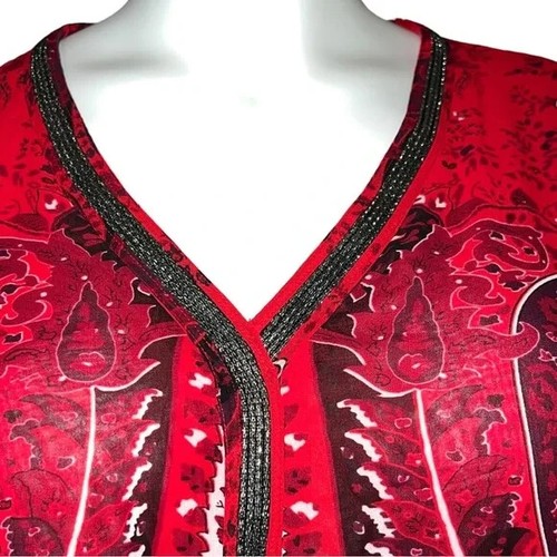 Lane Bryant Women's Red & Black Paisley Embellished Sheer Blouse Sz 14/16 NWT - Picture 5 of 8