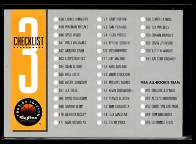 1993 SkyBox Checklist 3: 158-191 and Inserts CL #3