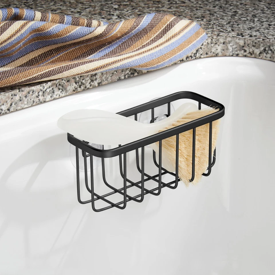 Matte Black Kitchen Sponge Holder With Suction Cups Stainless Steel Organizer - Image 4 of 4