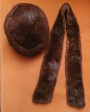 Echte NERZ Pelzmütze + Stola - 50er/60er Jahre - PeLzhaus Stutz Karlsruhe - TOP