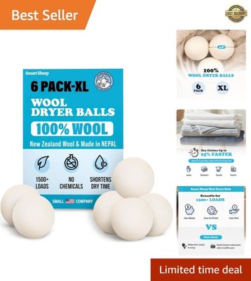 100% Natural Wool Dryer Balls - Reduce Drying Time & Save Energy, 6 Count