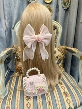 New Pink Tweed Bag With Hair Clip