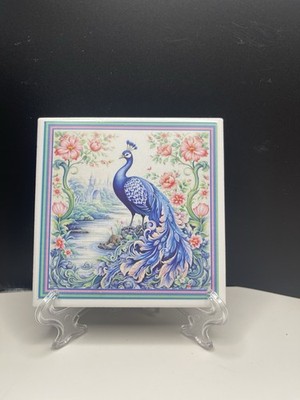 NEW!! Peacock Ceramic Art Tile 4x4 Lovely Peacock  Decor-Gift Ready