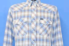 vintage 80s WRANGLER BLUE WHITE PLAID WESTERN YOKE PEARL SNAP COWBOY SHIRT S
