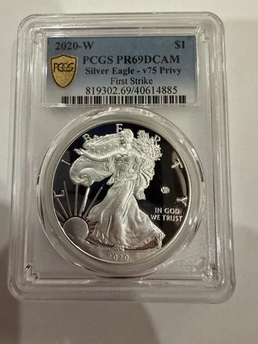 2020 W End of World War WW2 V75 Privy American Silver Eagle Proof PR69 PCGS FS