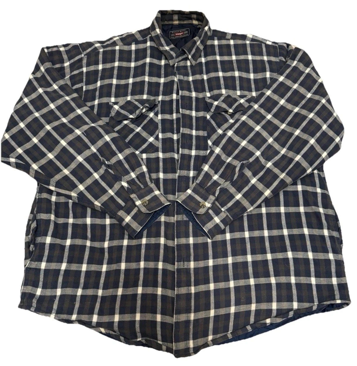 Wrangler Plaid Shirt Jacket Quilted Lined Flannel Button Up Mens XL Workwear