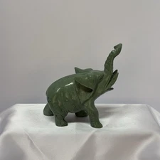 Vtg. HandCarved JadeElephant Trunk Up Large Good Luck 6 1/2"