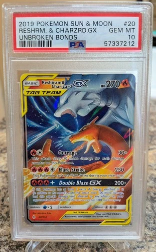 Pokemon TCG Unbroken Bonds Reshiram & Charizard GX PSA 10 #20/214
